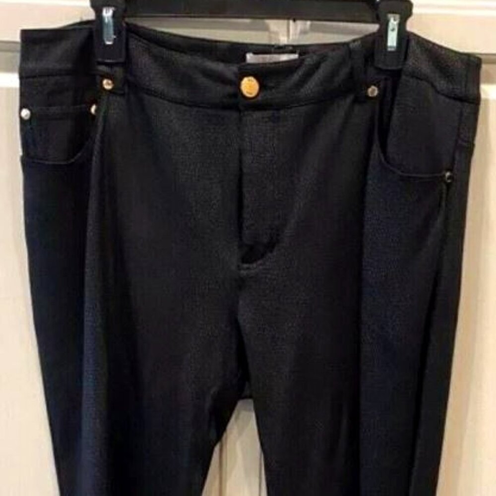 ERIC Womens Size 14 Black Faux Leather Pants Flat Front Flattering Fit NWOT